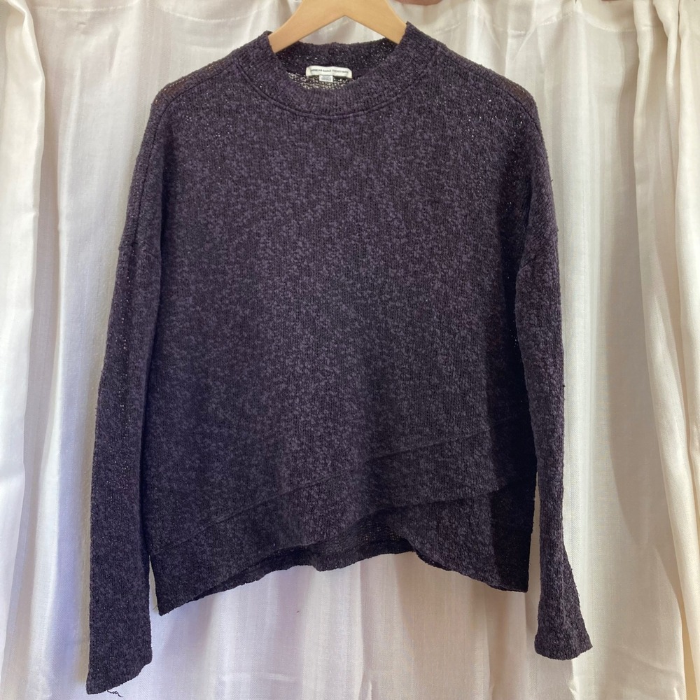 Americanβ Eagle Purple Knit Sweater Pullover Asymmetrical Hem Soft S